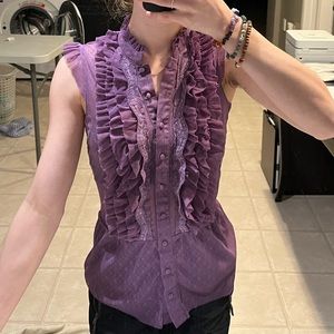 sheer purple sleeveless blouse